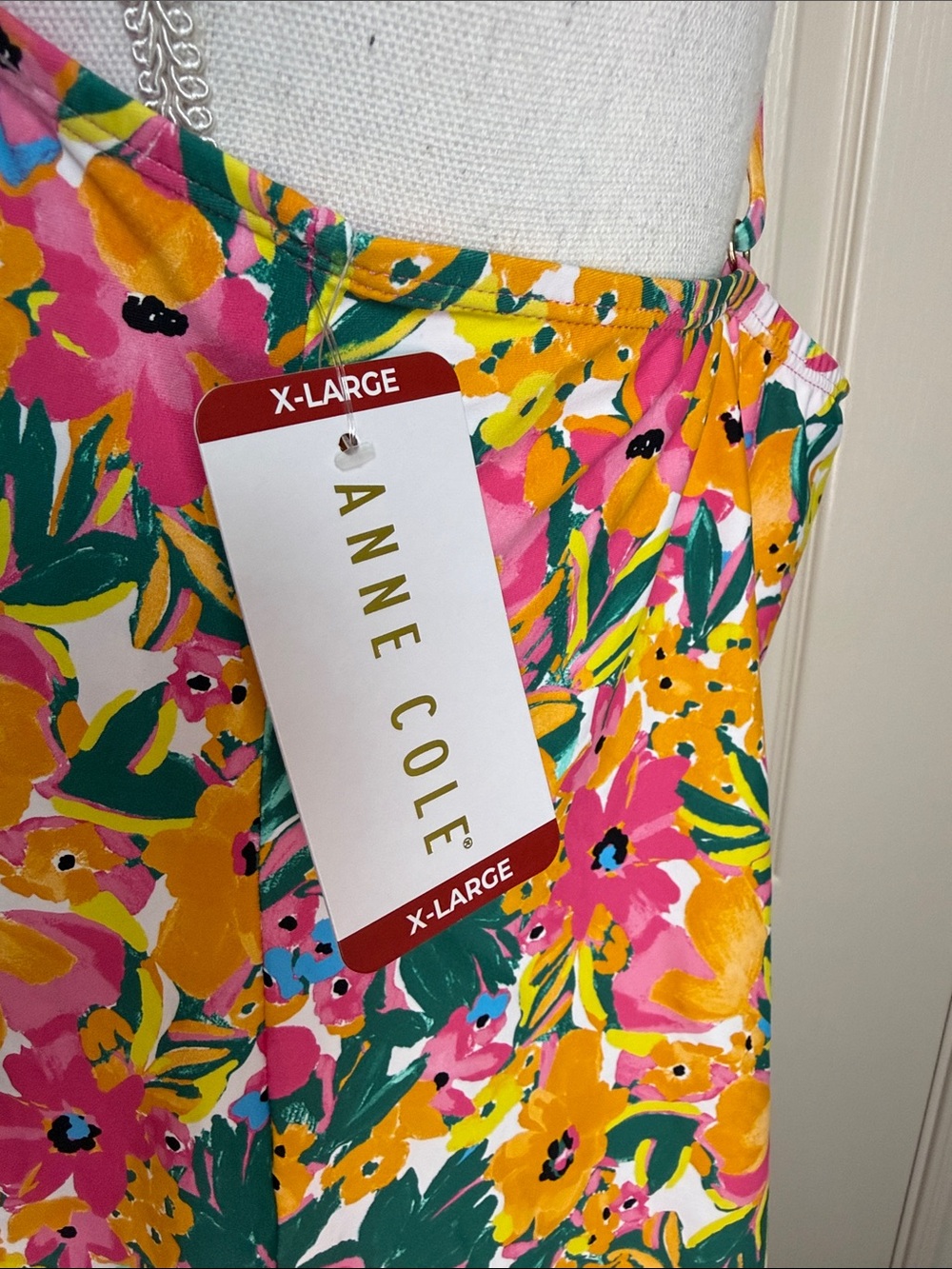 NWT Anne Cole Bright Floral V-Neck Spaghetti Strap Tankini Swim Top sz XL - Picture 6 of 8
